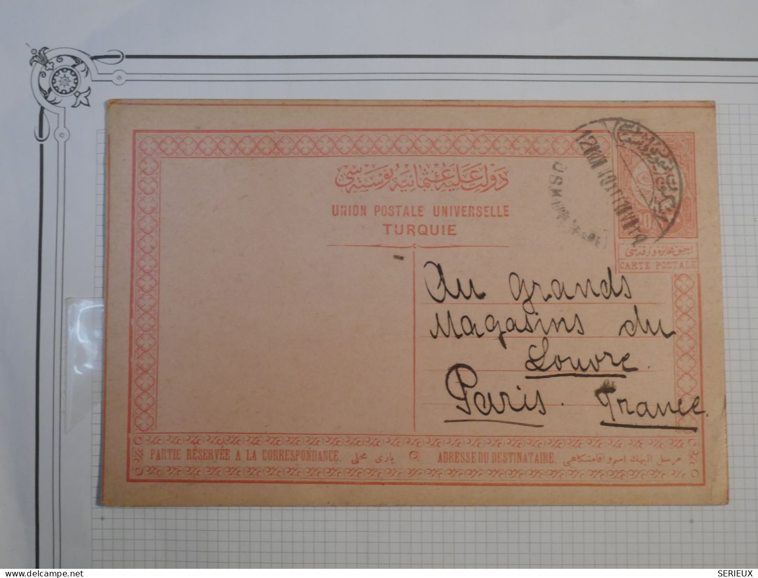 DD18  TURQUIE   CARTE ENTIER RR 1910   A  PARIS FRANCE +AFFRANCH. INTERESSANT+++ - Cartas & Documentos