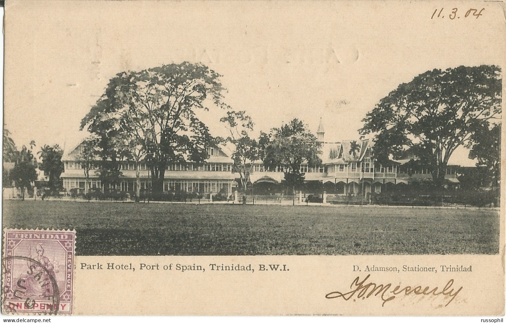 TRINIDAD - QUEEN'S PARK HOTEL, PORT OF SPAIN, B.W.I. - PUB. BY ADAMSON - 1904 - Trinidad