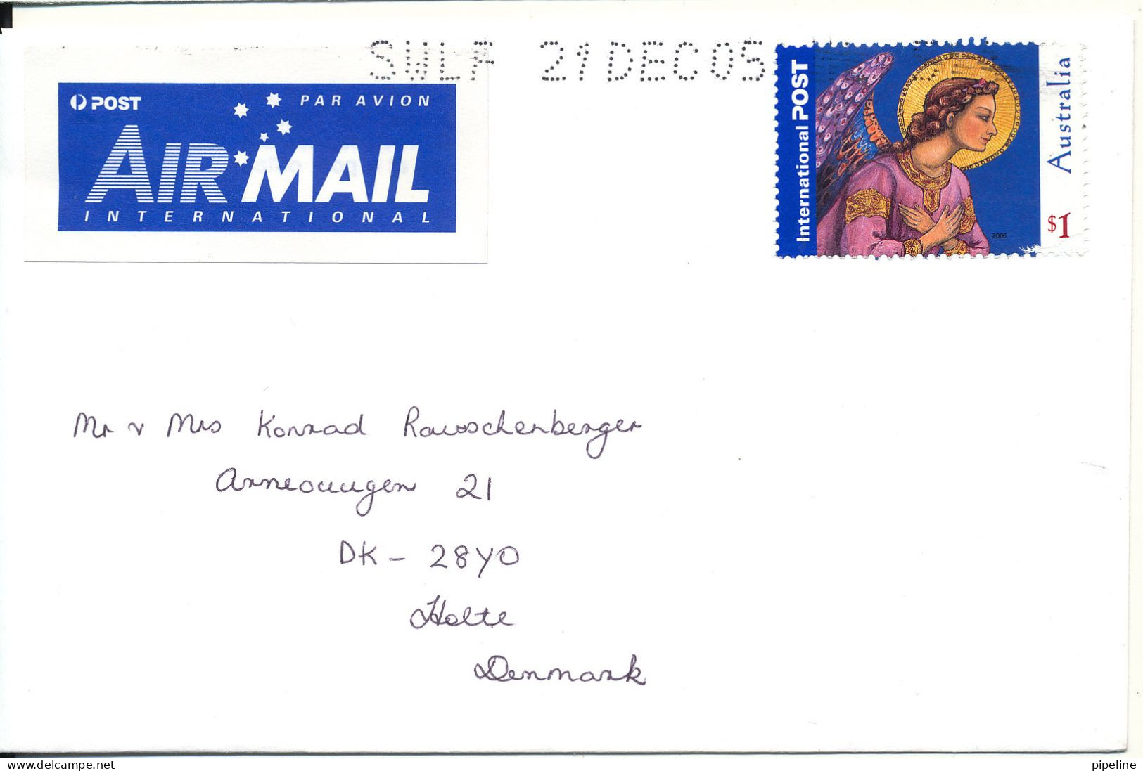 Australia Cover Sent To Denmark 21-12-2005 Single Franked (the Stamp Is Damaged) - Cartas & Documentos