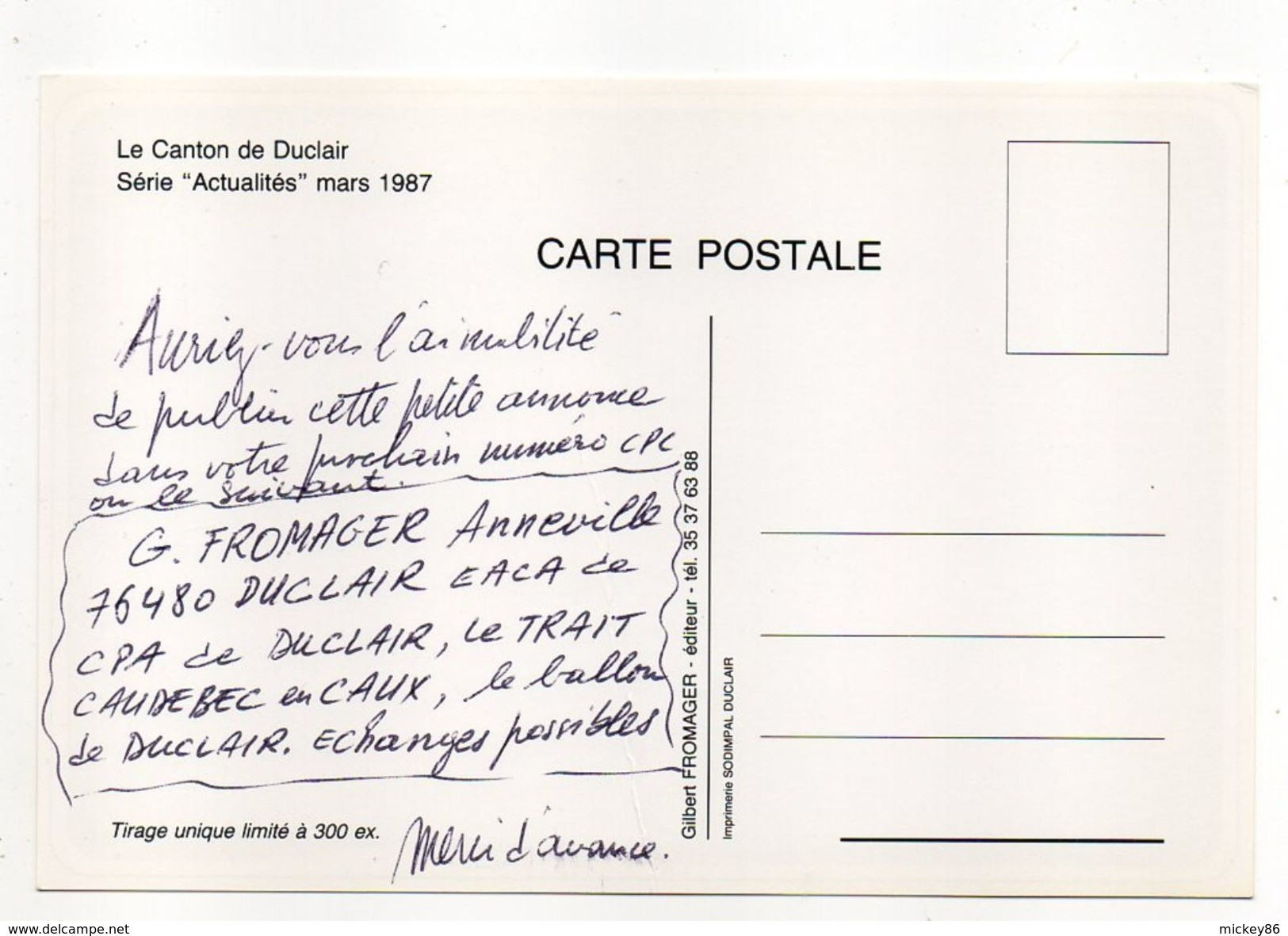 SAINT MARTIN DE BOSCHERVILLE--Mars 1987--Canton De Duclair-l'abbaye Illuminée--Tirage 300 Ex - Saint-Martin-de-Boscherville