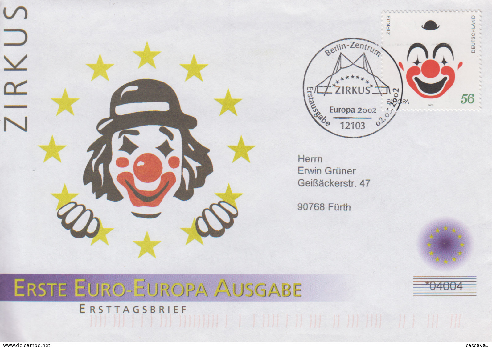 Enveloppe  FDC  1er   Jour    ALLEMAGNE    Le  CIRQUE     EUROPA    2002 - 2002