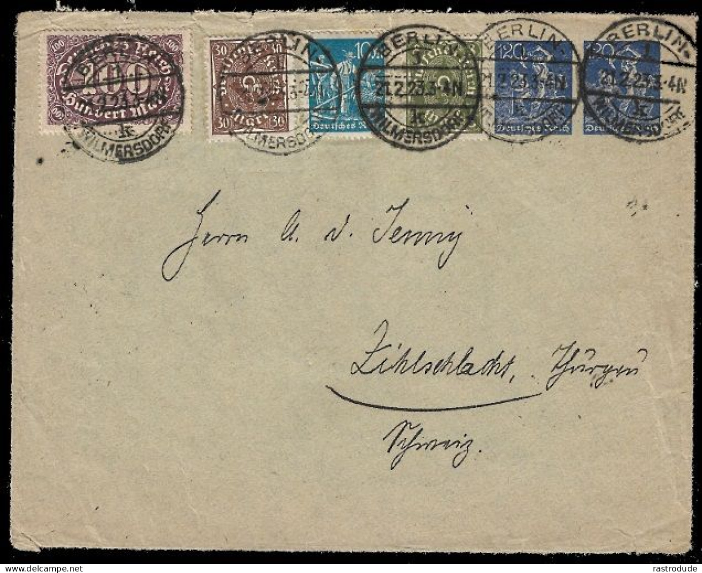 1923 DT. REICH INFLA PRIVATGANZSACHE 120+120 Mi. PU 60 + ZUSATZ FRNK. I.d. SCHWEIZ - Covers