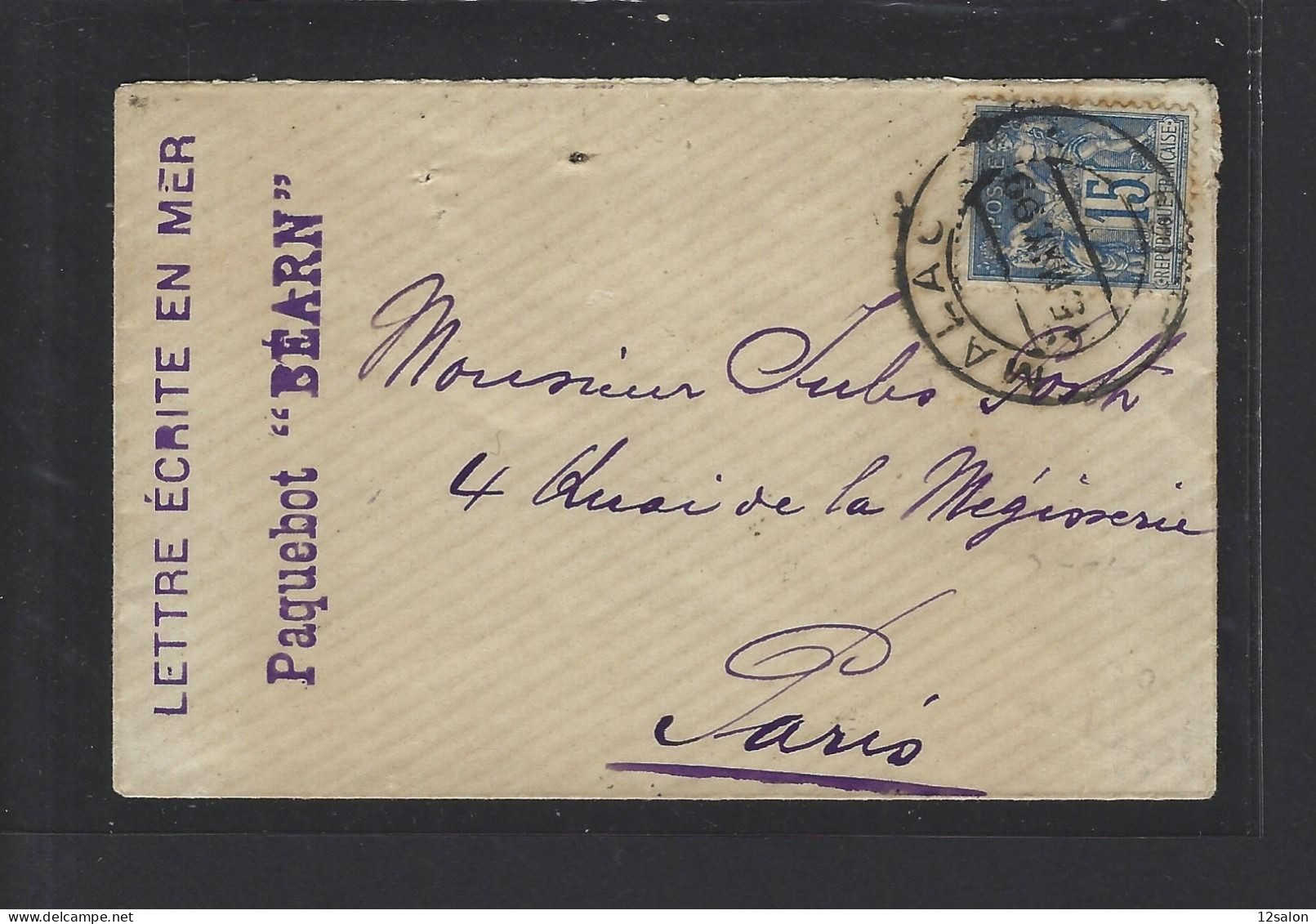 MARITIME SAGE N°90 OBL Grand CAD Espagnol "Malaga" (1899) "écrite En Mer Paquebot Béarn" - Schiffspost