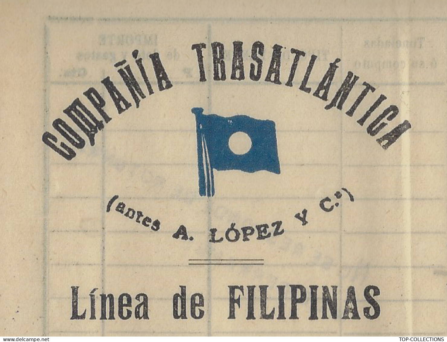 NAVIGATION 1915 ENTETE PAVILLON HOUSEFLAG BILL OFLADING Compania  Trasatlantica Cadiz V.HISTORIQUE - España