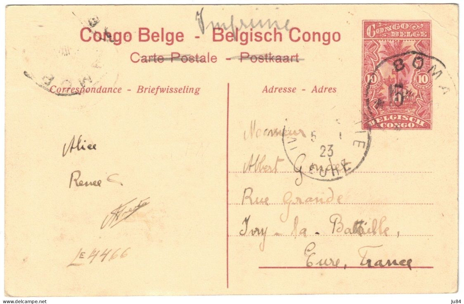 Afrique - Congo - Congo Belge - Cachet MBoma - Léopoldville - Chameaux Porteurs - Carte Postale Pour La France - 1923 - Briefe U. Dokumente