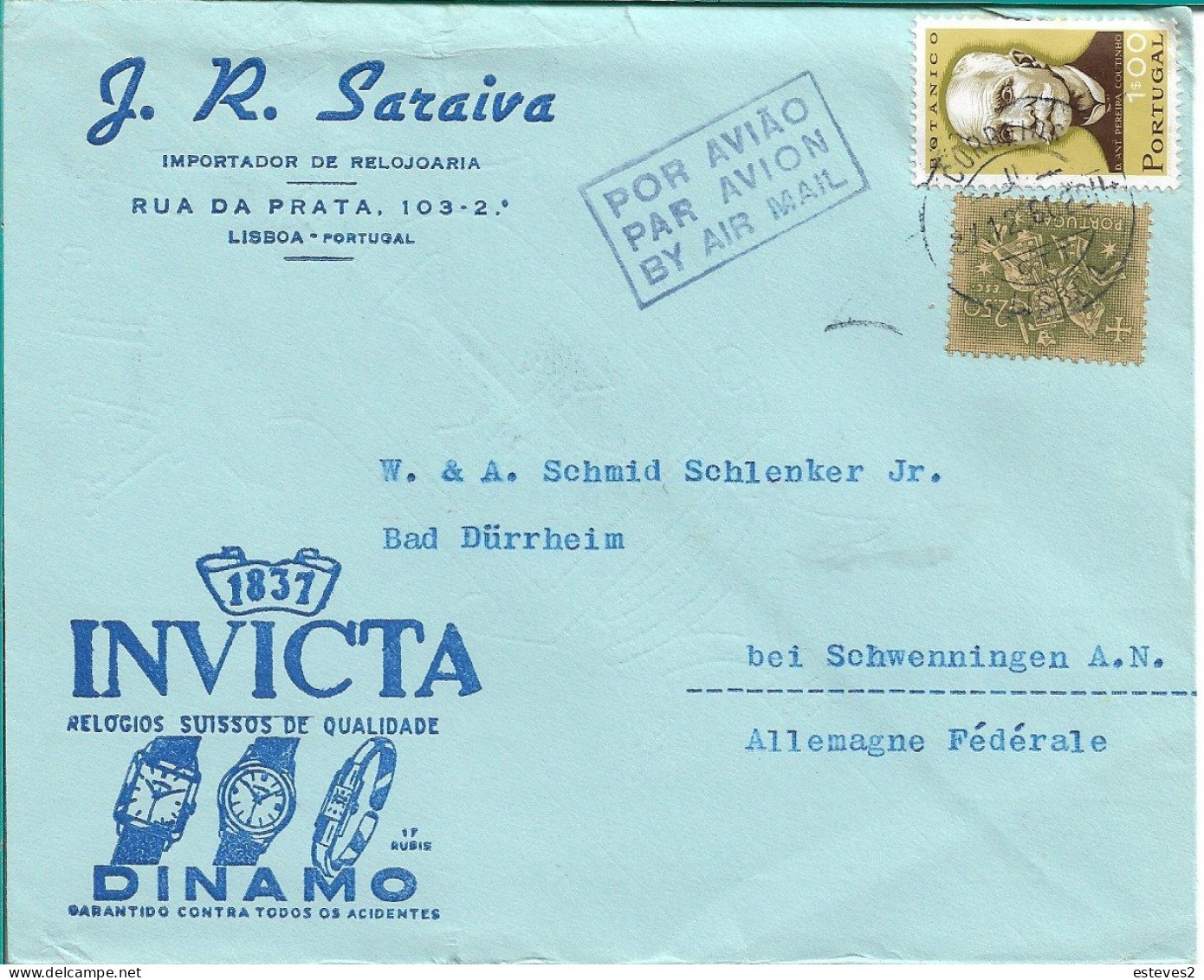 Portugal , 1966 ,  Clocks Advertising , INVICTA , DINAMO , WEHRLE , J. R. Saraiva Commercial Cover - Werbeuhren