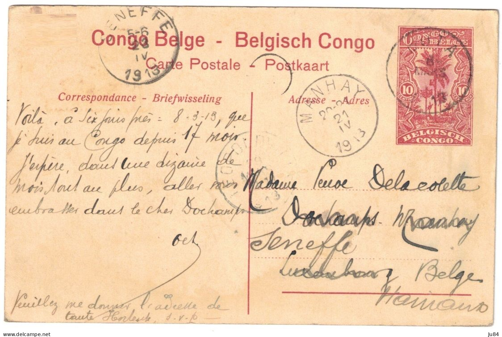 Afrique - Congo - Congo Belge - Buta - Divers Cachets - Manhay - Leopoldville - Baie De Mobimbi - Entier Postal - 1913 - Covers & Documents