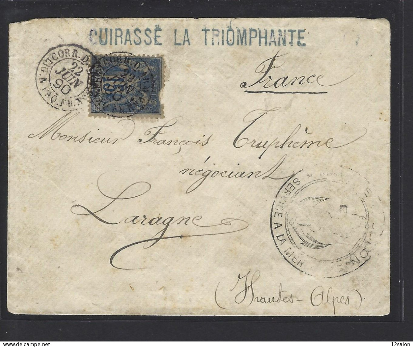 MARITIME SAGE °90, Def, OBL CAD "Corr D Arm Lig N Paq FR N°8" (1890 - Salles N°1949) "Cuirassé La Triomphante" - Poste Maritime