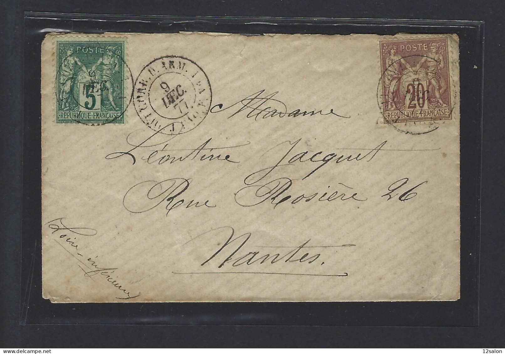 MARITIME SAGE °67 + 75 OBL CAD Rond Répété à Côté "Corr D Arm Lig J Paq FR N°1" (1877) - Poste Maritime