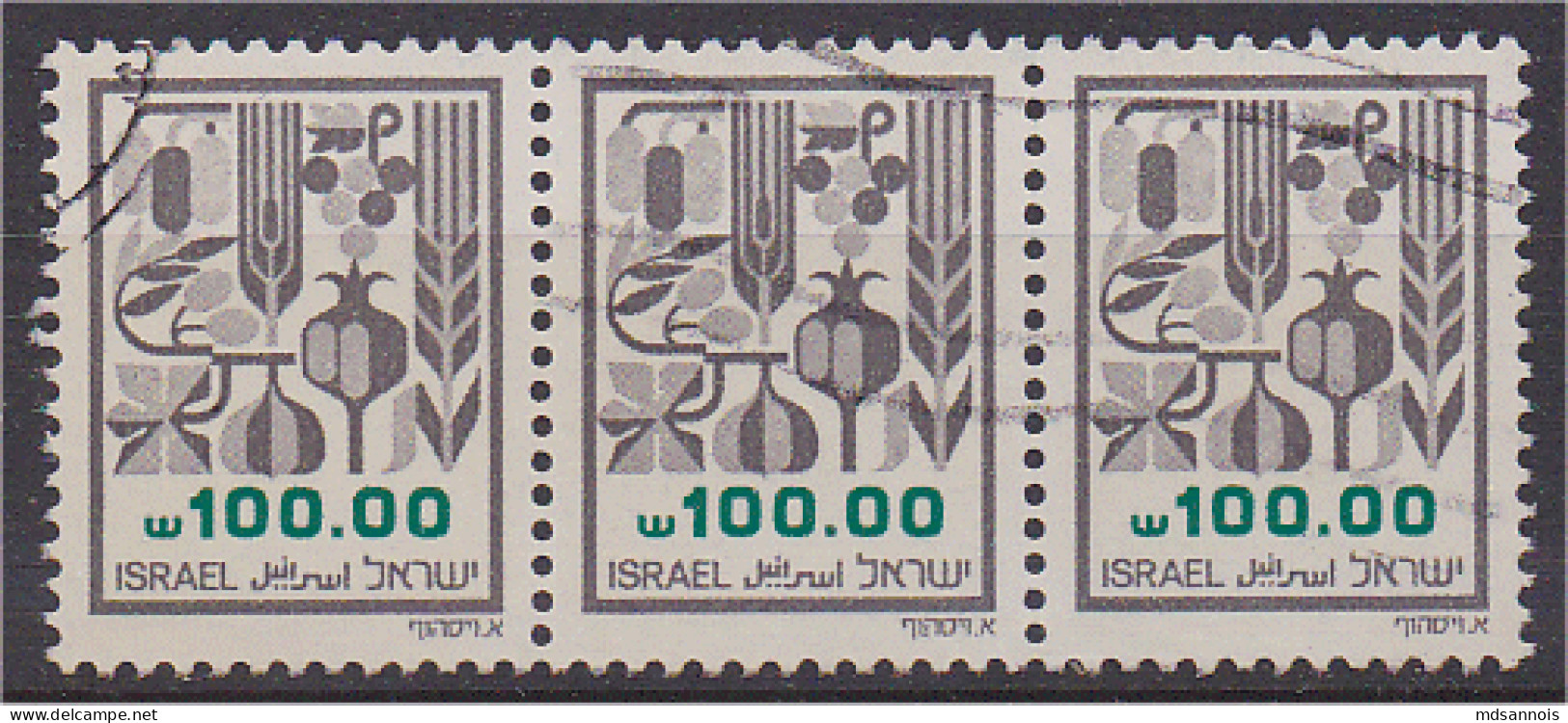 Israel N° 906 Bande De 3 100s Serie Courante - Oblitérés (sans Tabs)