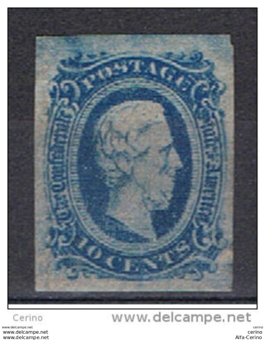 U.S.A.:  1862/64  J. DAVIS  -  10 C. NO  GLUE  -  II°  TYPE  -  YV/TELL. 10 C - 1861-65 Confederate States