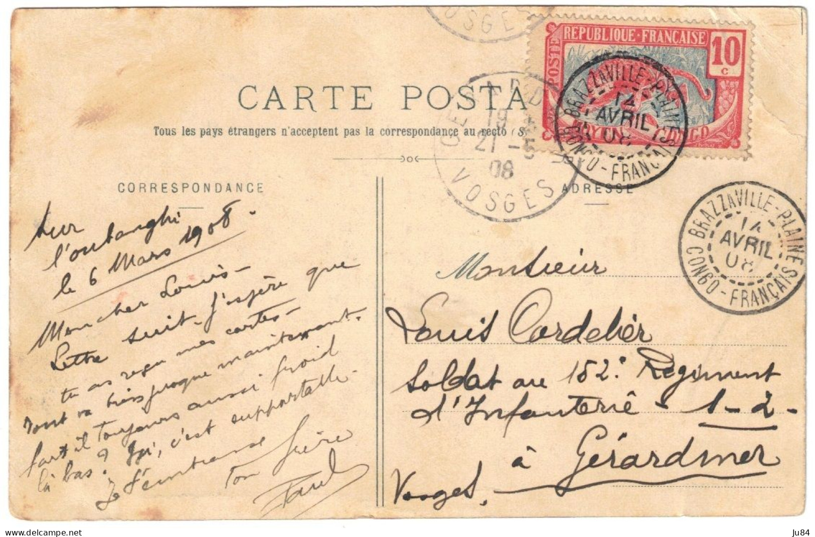 Congo - Congo Français - Cachet Brazzaville-Plaines - Double Affranchissement Congo Français & Congo Belge - Factorerie - Cartas & Documentos