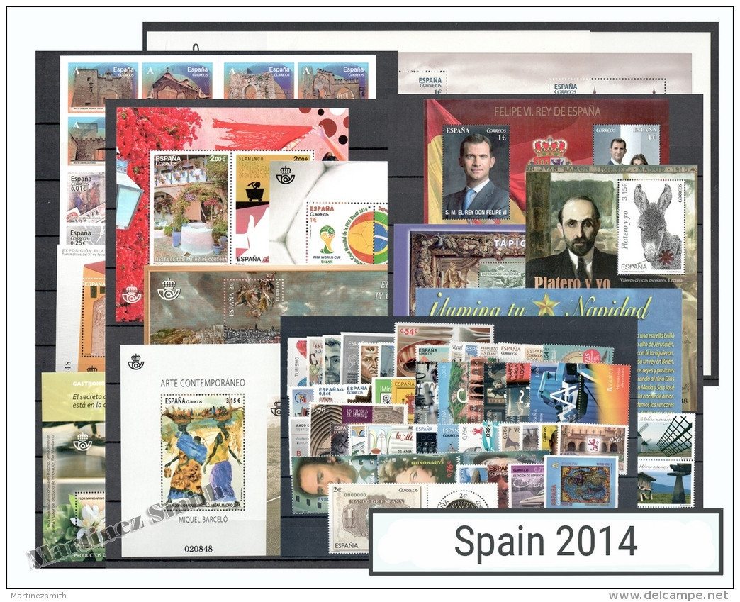 Complete Year Set Spain 2014 - 55 Values + 15 BF + 2 Booklet - Yv. 4542-4635/ Ed. 4838-4923, MNH - Años Completos