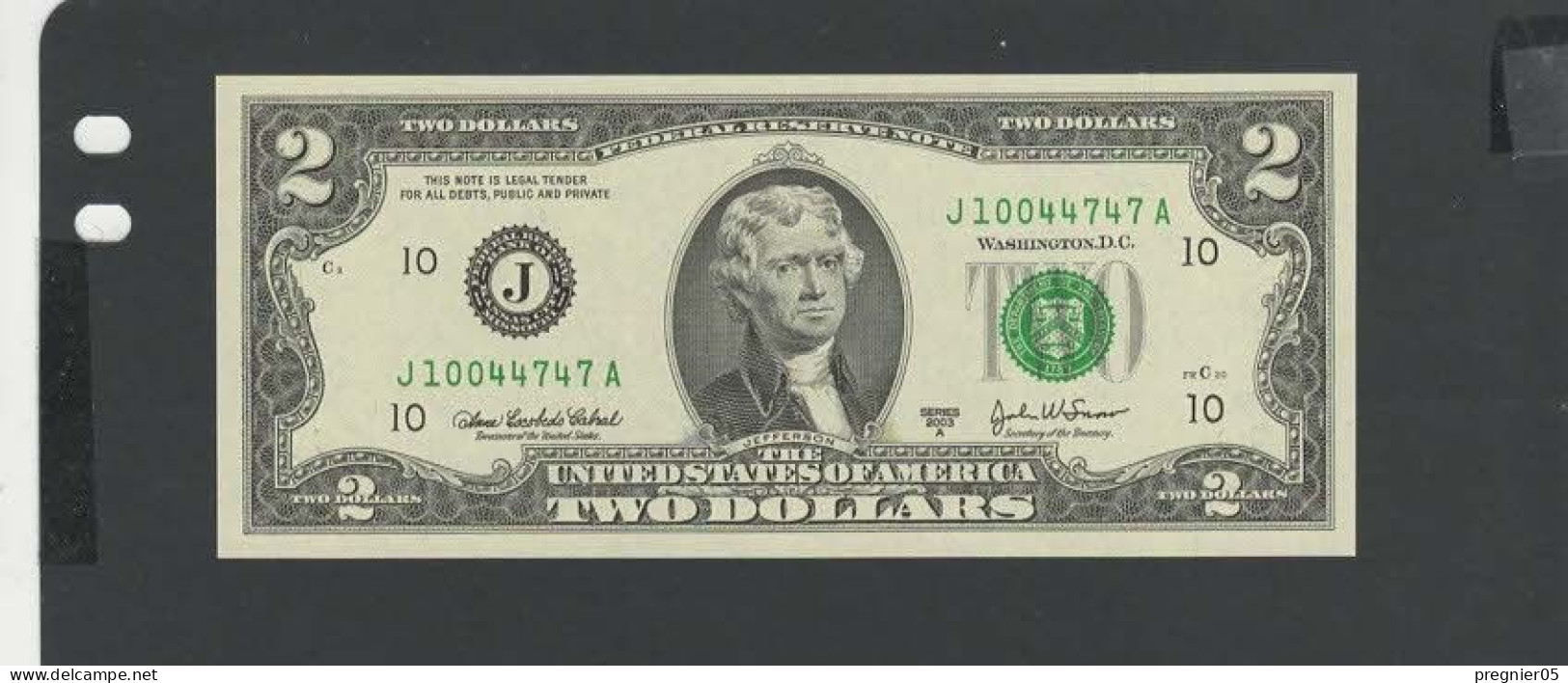 USA - Billet 2 Dollar 2003A NEUF/UNC P.516b § J 747 - Billetes De La Reserva Federal (1928-...)