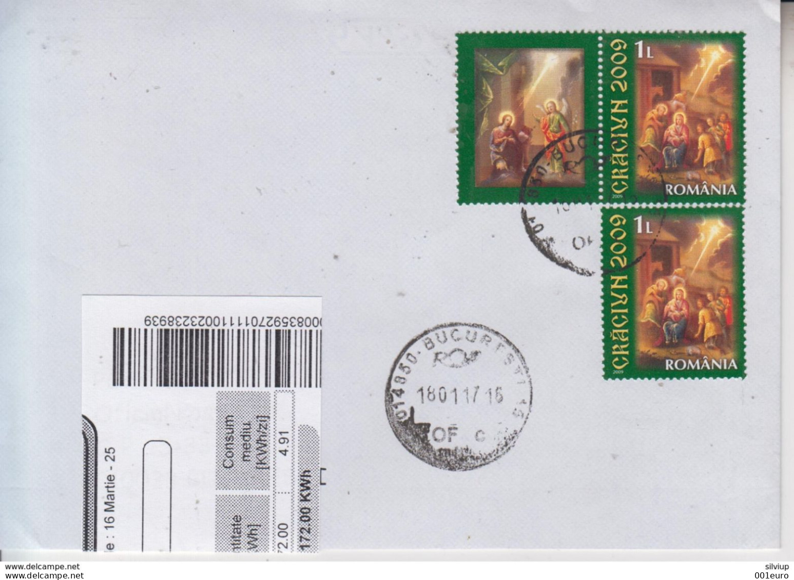 ROMANIA : CHRISTMAS 2 Stamps + Vignette On Cover Circulated #425303097 - Registered Shipping! - Oblitérés