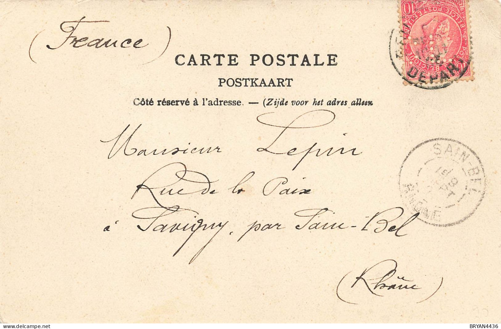 PERFORE - C.L. - CREDIT LYONNAIS Sur CARTE PRECURSEUR CREDT LYONNAIS  à BRUXELLES - 1863-09