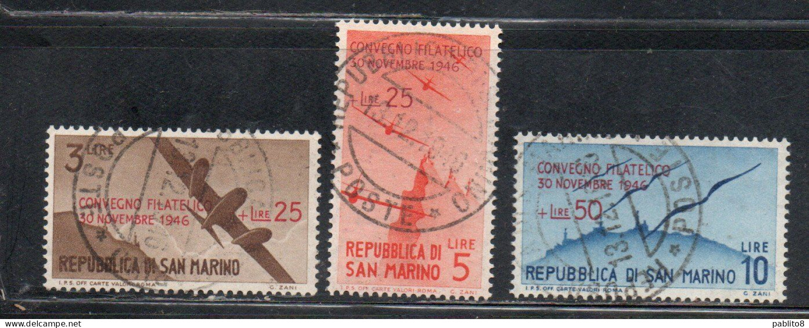 REPUBBLICA DI SAN MARINO 1946 CONVEGNO FILATELICO SERIE COMPLETA COMPLETE SET USATA USED OBLITERE' - Usati