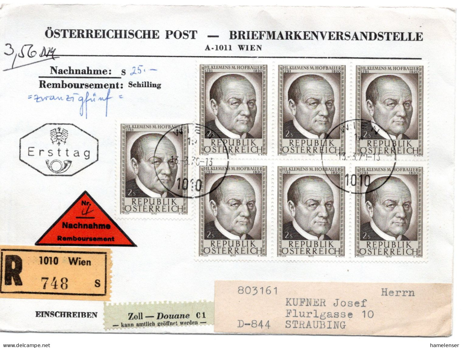 70967 - Österreich - 1970 - 7@S2 Hofbauer MiF A R-NN-Bf WIEN -> Westdeutschland - Brieven En Documenten