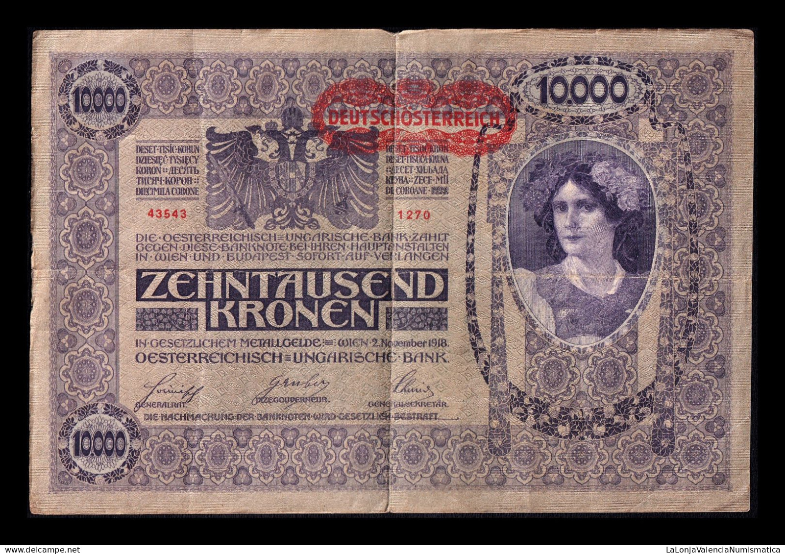 Austria 10000 Kronen 1918 (1919) Pick 65 - Oesterreich