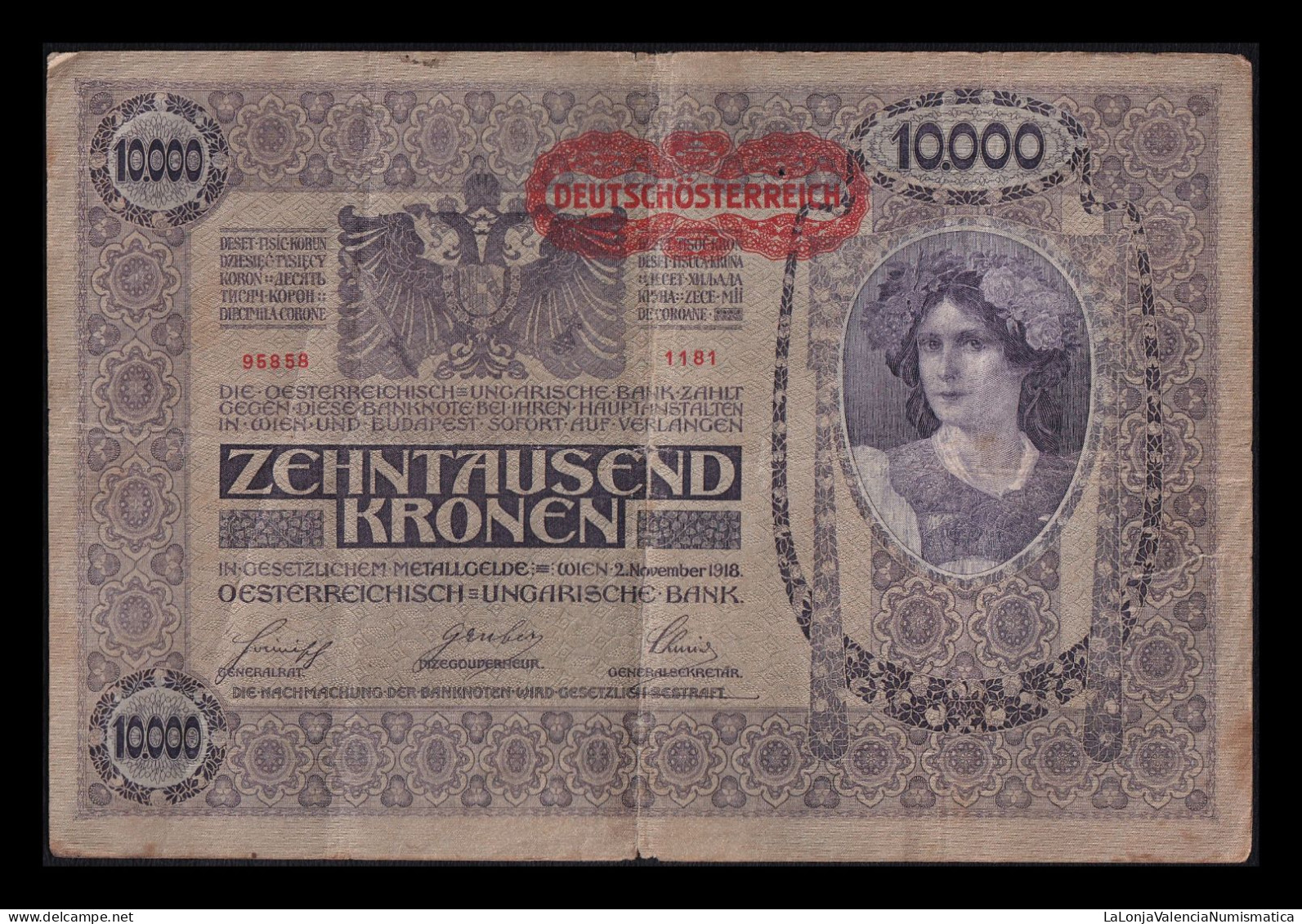 Austria 10000 Kronen 1918 (1919) Pick 65 - Oesterreich