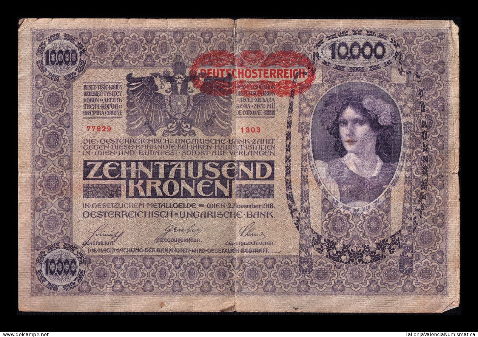 Austria 10000 Kronen 1918 (1919) Pick 65 - Oesterreich