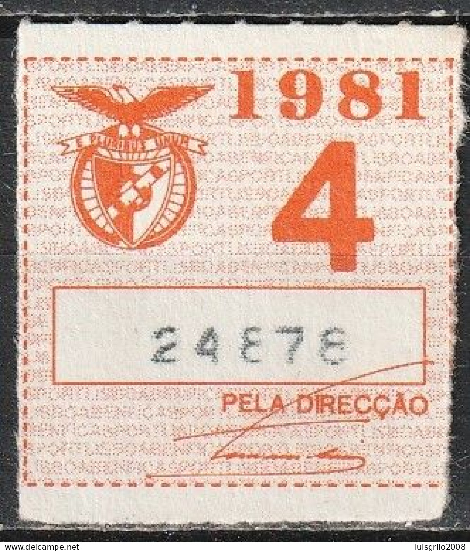 Vignette, Portugal 1981 - Vinheta Da Cota De Sócio -|- Sport Lisboa E Benfica - Lokale Uitgaven