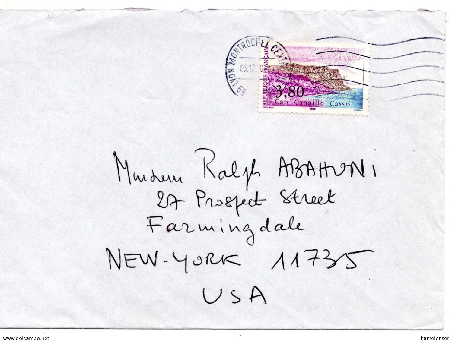 70969 - Frankreich - 1990 - 3,80F Cap Canaille EF A Bf LYON -> New York, NY (USA) - Storia Postale