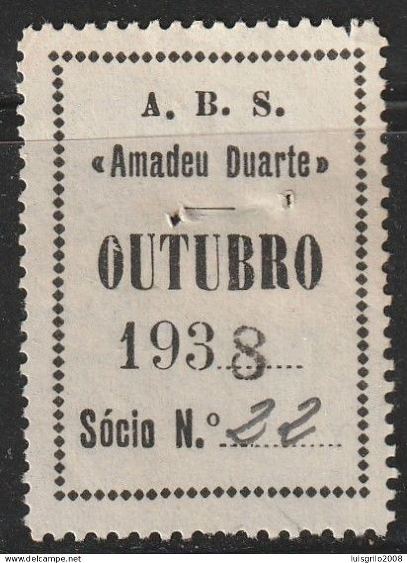 Vignette, Portugal 1938 - Vinheta Da Cota De Sócio -|- Fireman/ Pompiers, Associação Bombeiros Voluntários Da Parede - Emissions Locales