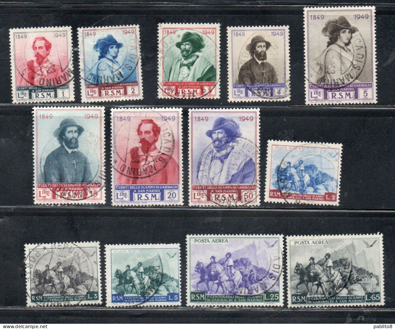 REPUBBLICA DI SAN MARINO 1949 GARIBALDI SERIE COMPLETA COMPLETE SET USATA USED OBLITERE' - Gebraucht