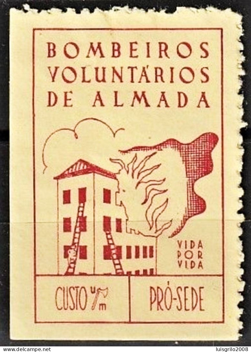 Vignette, Portugal 1938 - Vinheta Angariação De Fundos Pró-Sede -|- Fireman/ Pompiers, Bombeiros Voluntários De Almada - Emissions Locales