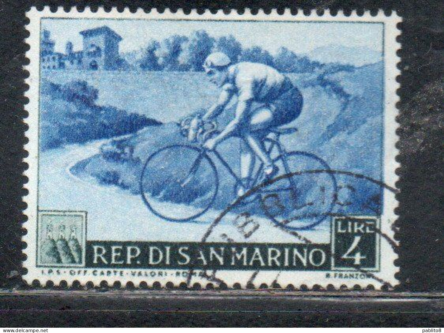 REPUBBLICA DI SAN MARINO 1953 PROPAGANDA SPORTIVA LIRE 4 USATO USED OBLITERE' - Usati