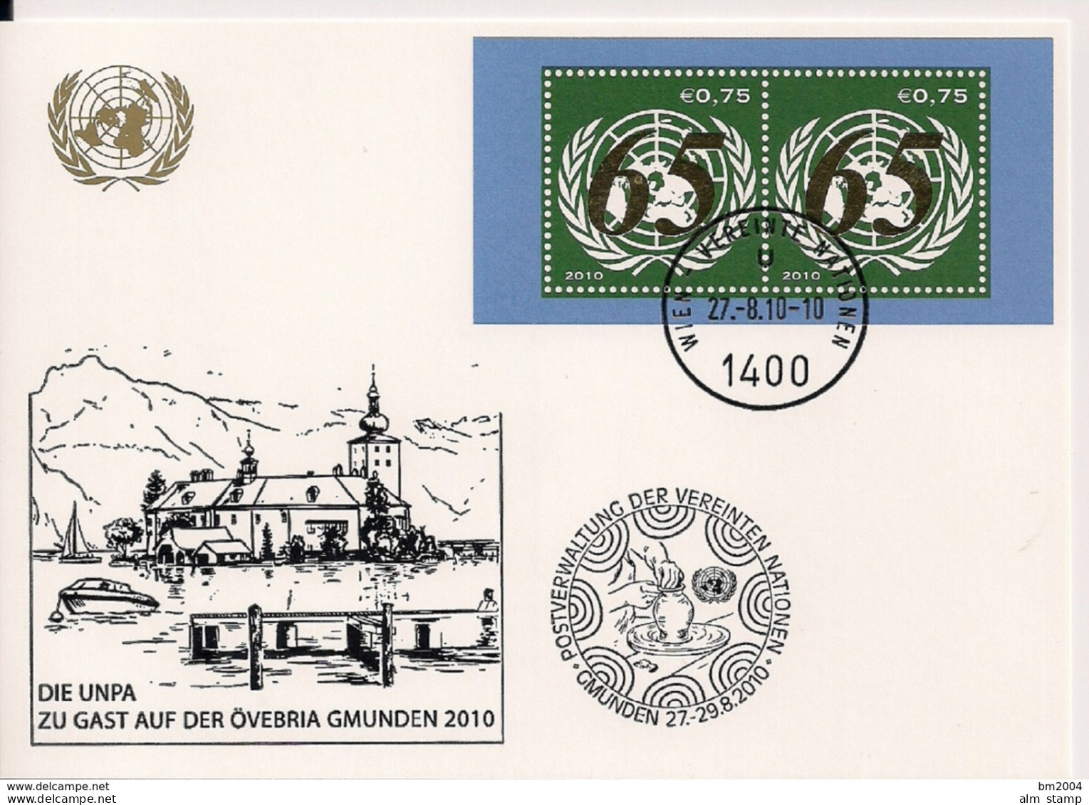 2010 UNO Wien Mi. Bl 28  WEISSE KARTE - White Card ÖVEBRIA - FDC