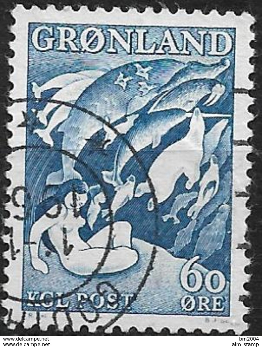 1957 Grönland Mi.39 Used  Eistaucher Und Kolkrabe, Szene Aus Der Sage „Wie Der Eistaucher Und Der Rabe Ihre Farben Bekam - Used Stamps