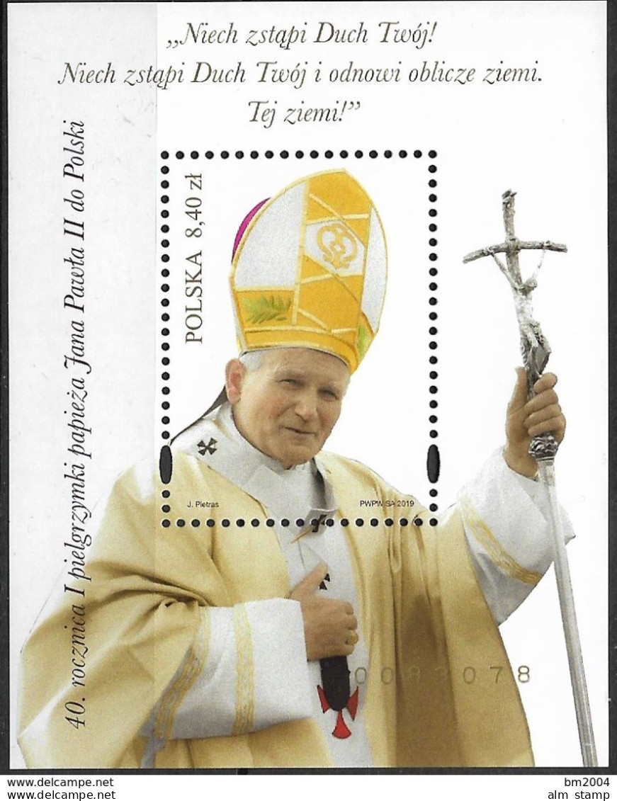 2019 Polen Mi. Bl. 285 **MNH 40. Jahrestag Der Ersten Polenreise Von Papst Johannes Paul II - Neufs