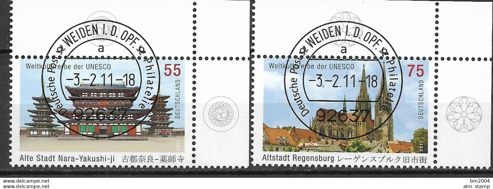 2011 . Deutschland Germany Mi.  2844-5  FD-used Weiden    UNESCO-Welterbe:  Alte Stadt Nara Und Altstadt Von Regensburg. - Gebraucht