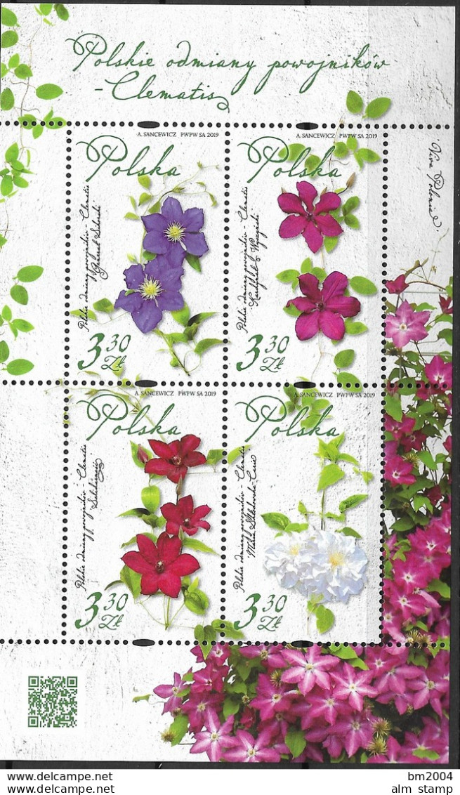 2019 Polen Mi. Bl. 287 **MNH   Polnische Clematis-Sorten. - Nuovi