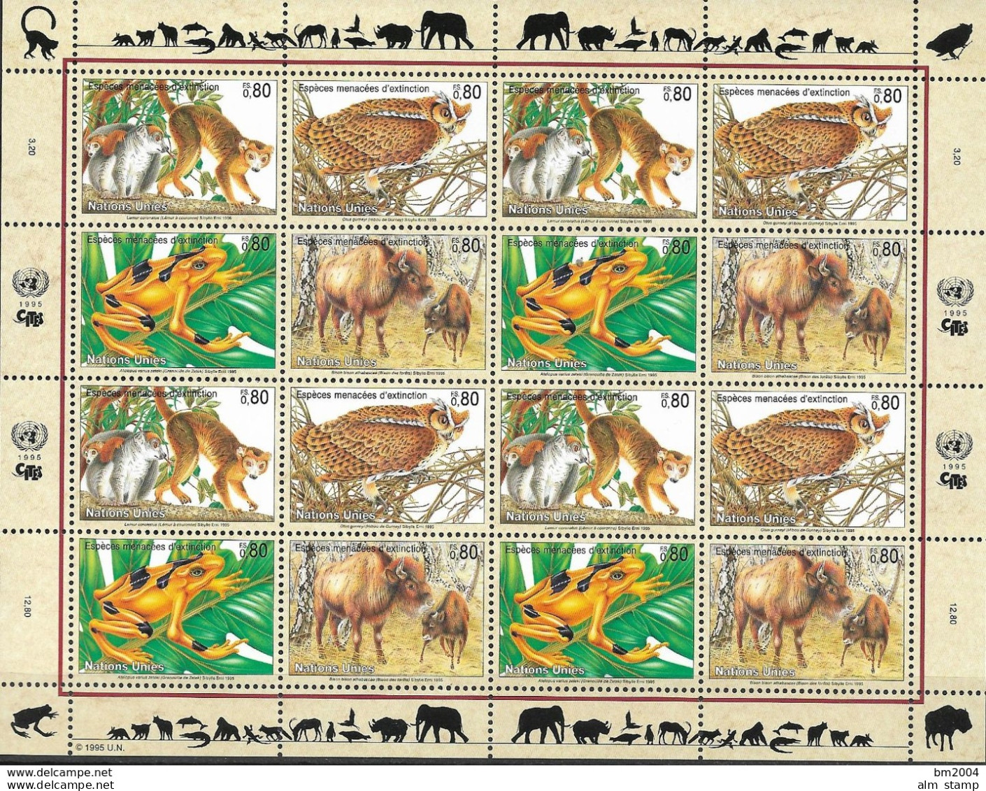 1995  UNO Genf Mi. 263-8 **MNH Sheet  Gefährdete Arten - Blocs-feuillets