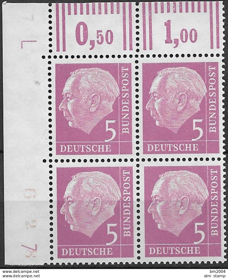 1954  Allem. Fed. Deutschland Germany  Mi. 179Y / 181Y / 183-6 Y **MNH 4er Block EOL  Very RAR   Theodor Heuss - Ungebraucht