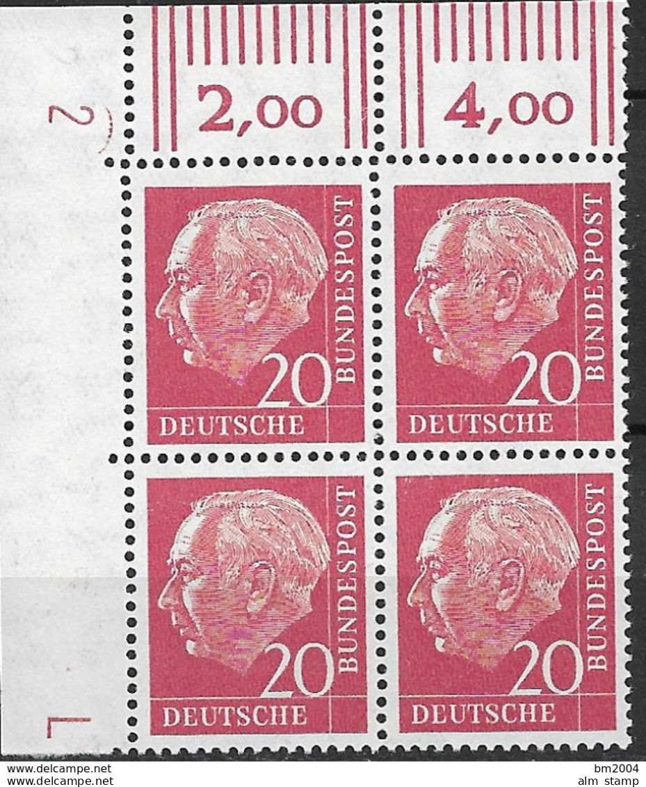 1954  Allem. Fed. Deutschland Germany  Mi. 179Y / 181Y / 183-6 Y **MNH 4er Block EOL  Very RAR   Theodor Heuss - Ungebraucht