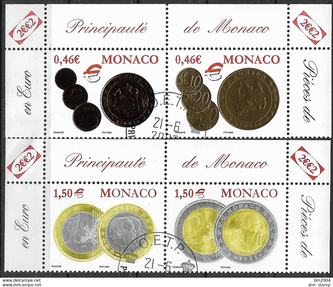 2002 Monaco Mi. 2609-12 Used Einführung Der Euro-Münzen Und -Banknoten - Used Stamps