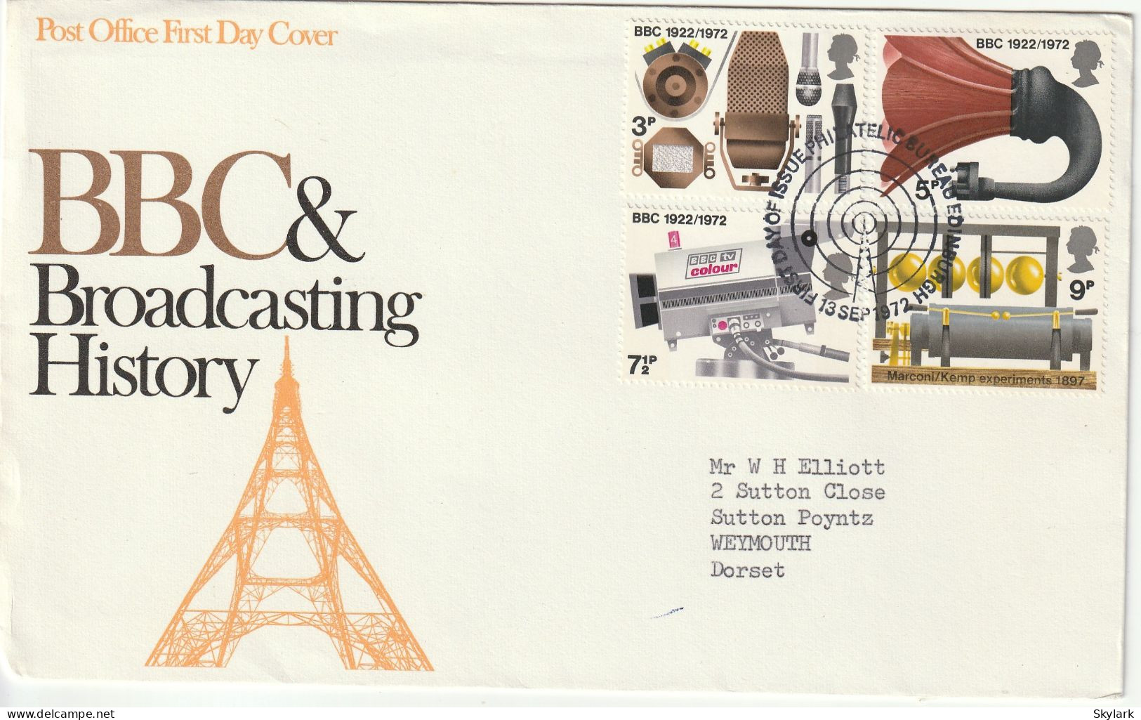 Great Britain   .   1972   .   "BBC & Broadcasting History" #1   .   First Day Cover 4 Stamps - 1971-1980 Decimal Issues