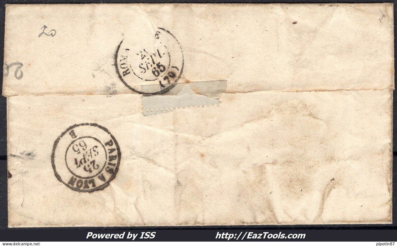 FRANCE N° 22 SUR LETTRE GC 2062 LIVRY SEINE ET OISE + CAD DU 25/09/1865 - 1862 Napoléon III.