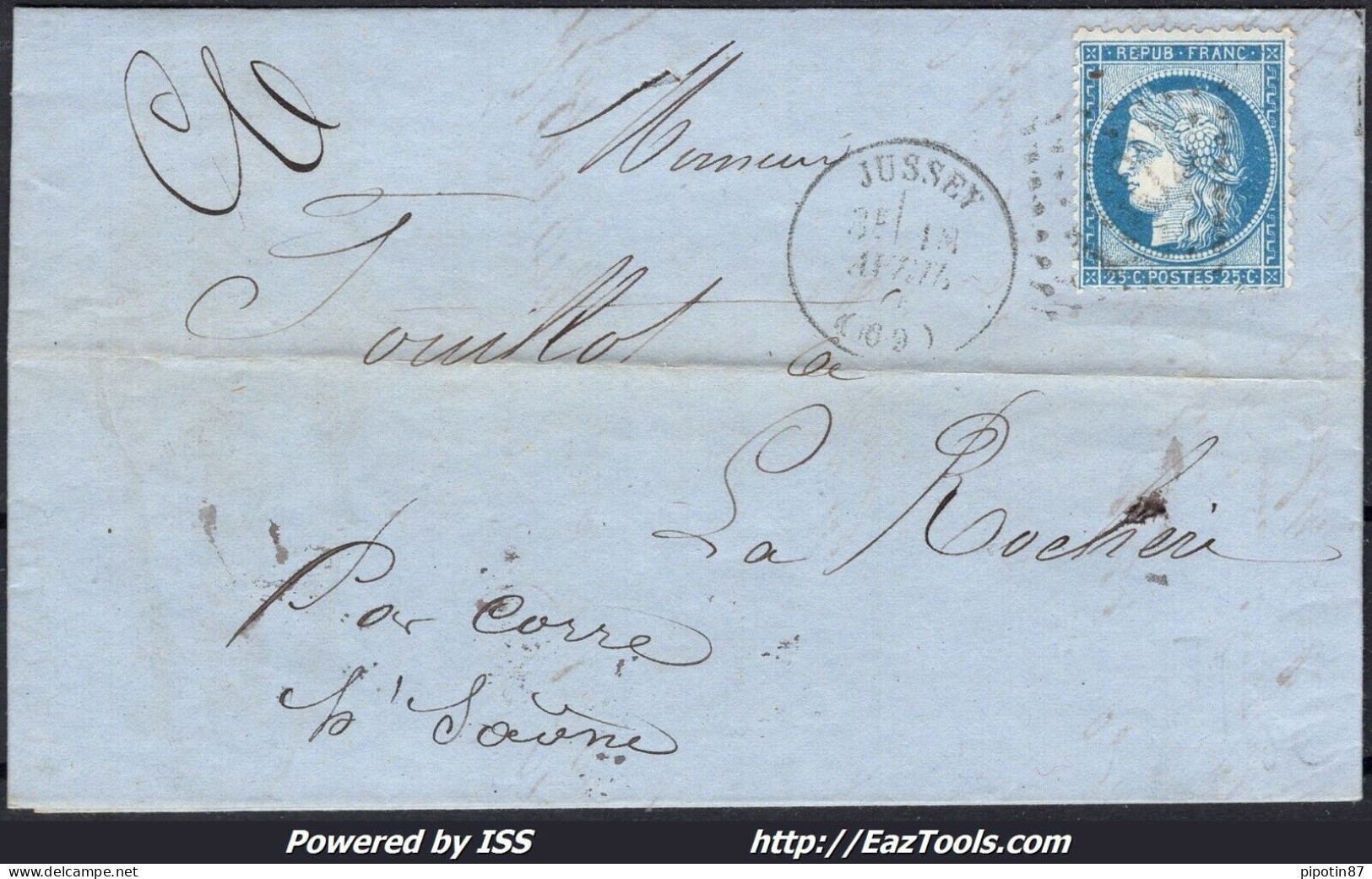 FRANCE N°60B SUR LETTRE GC 1902 JUSSEY HAUTE SAONE + CAD DU 18/04/1874 - 1871-1875 Cérès