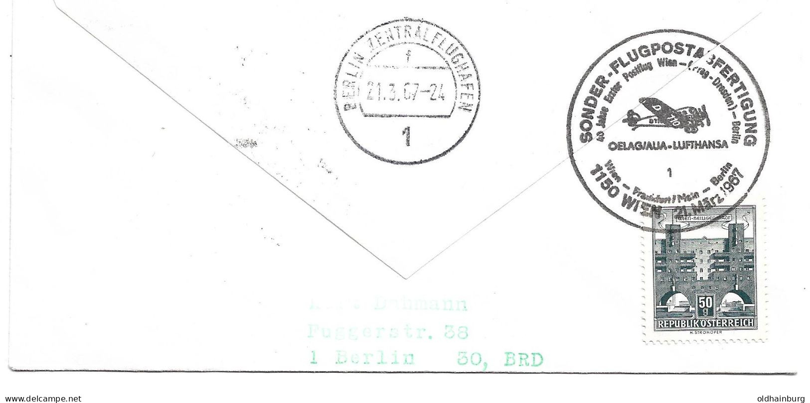 2363n: 40 Jahre Erster Postflug Wien-Prag-Dresden-Berlin, Lufthansa 1967 - Eerste Vluchten