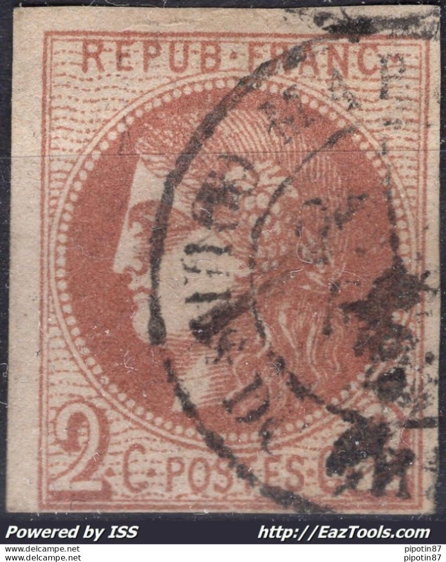 FRANCE EMISSION BORDEAUX 2c BRUN ROUGE N°40B AVEC CACHET A DATE DE MARSEILLE - 1870 Uitgave Van Bordeaux