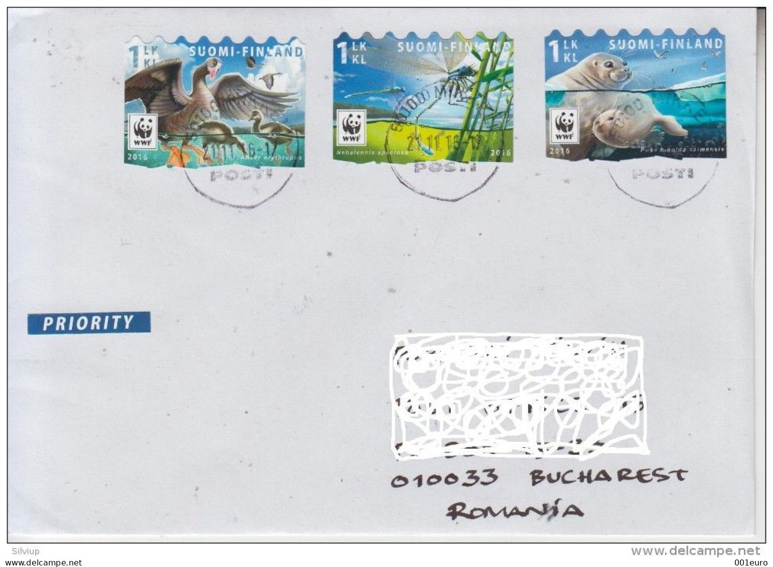 FINLAND : W.W.F - FAUNA Self Adhesive Stamps On Cover Circulated #413825060 - Registered Shipping! - Usados