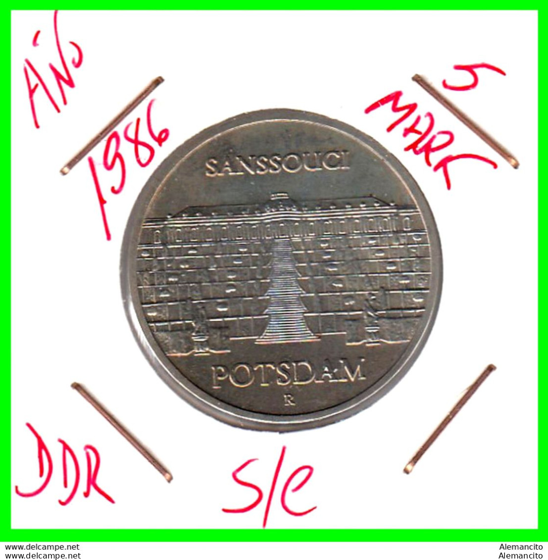 ( GERMANY DDR ) REPUBLICA DEMOCRATICA DE ALEMANIA  MONEDA DE 5.00 -DM AÑO 1986 - (POTSDAM -SANSSOUCI PALACE ) - 5 Marcos