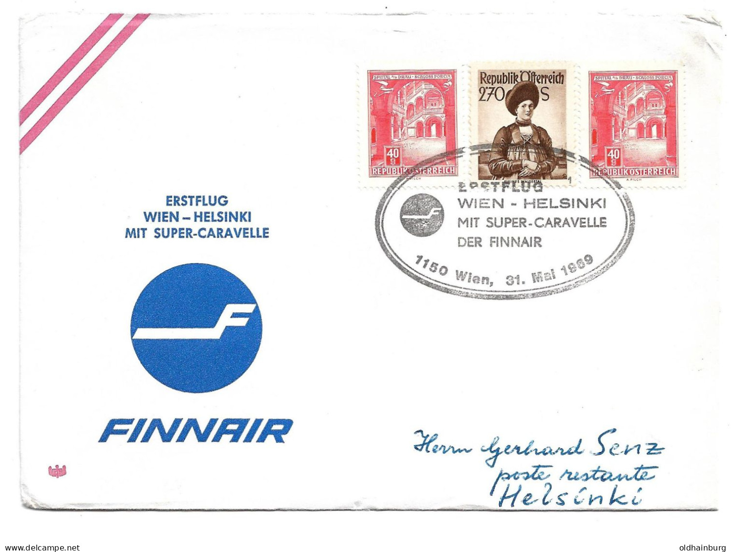 2363x: Finnair- Erstflug Mit Super- Caravelle, Wien- Helsinki 1969 - Lettres & Documents