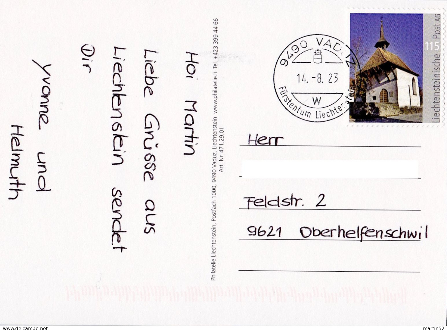 LIECHTENSTEIN 2023: Rofenberg Kapelle Eschen (115) Auf Bild-PK Zum Staatsfeiertag Mit Stempel VADUZ 14.8.23 - Briefe U. Dokumente