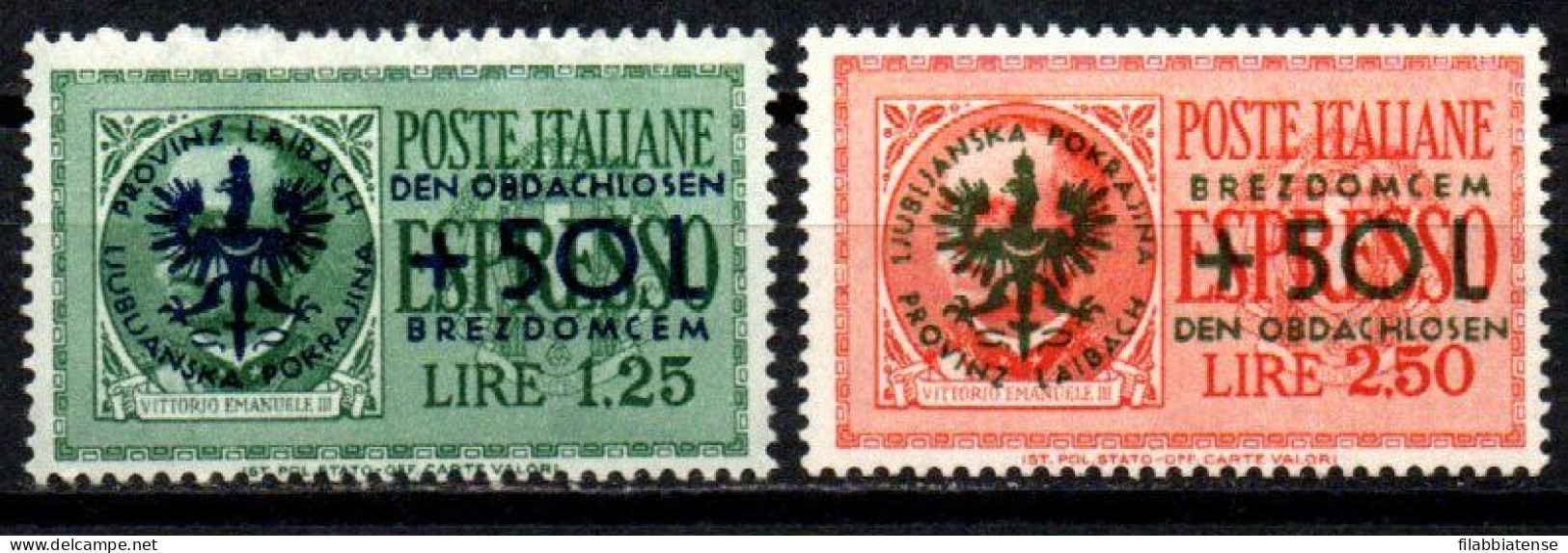 1944 - Italia - Occupazione Tedesca Della Slovenia 32/33 Pro Senza Tetto   ------- - Deutsche Bes.: Lubiana